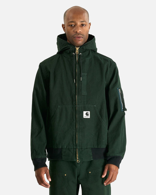 Sacai Men's Jackets Carhartt WIP Washed Ducked Hooded Blouson in Green