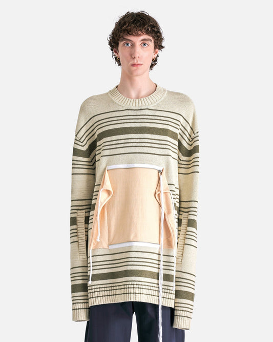 Craig Green Men's Sweater Zip Pocket Stripe Jumper in Ecru Mono Stripe